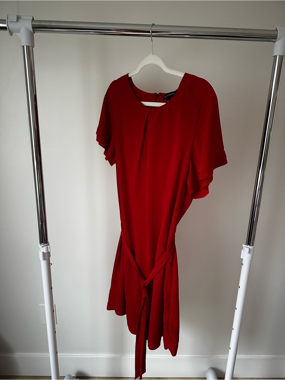 Red tie waist dress